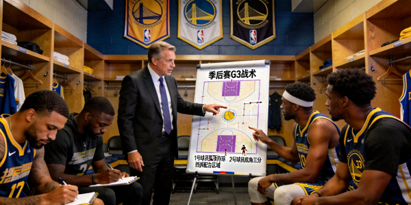NBA季后赛战术分析画面，教练与球员讨论